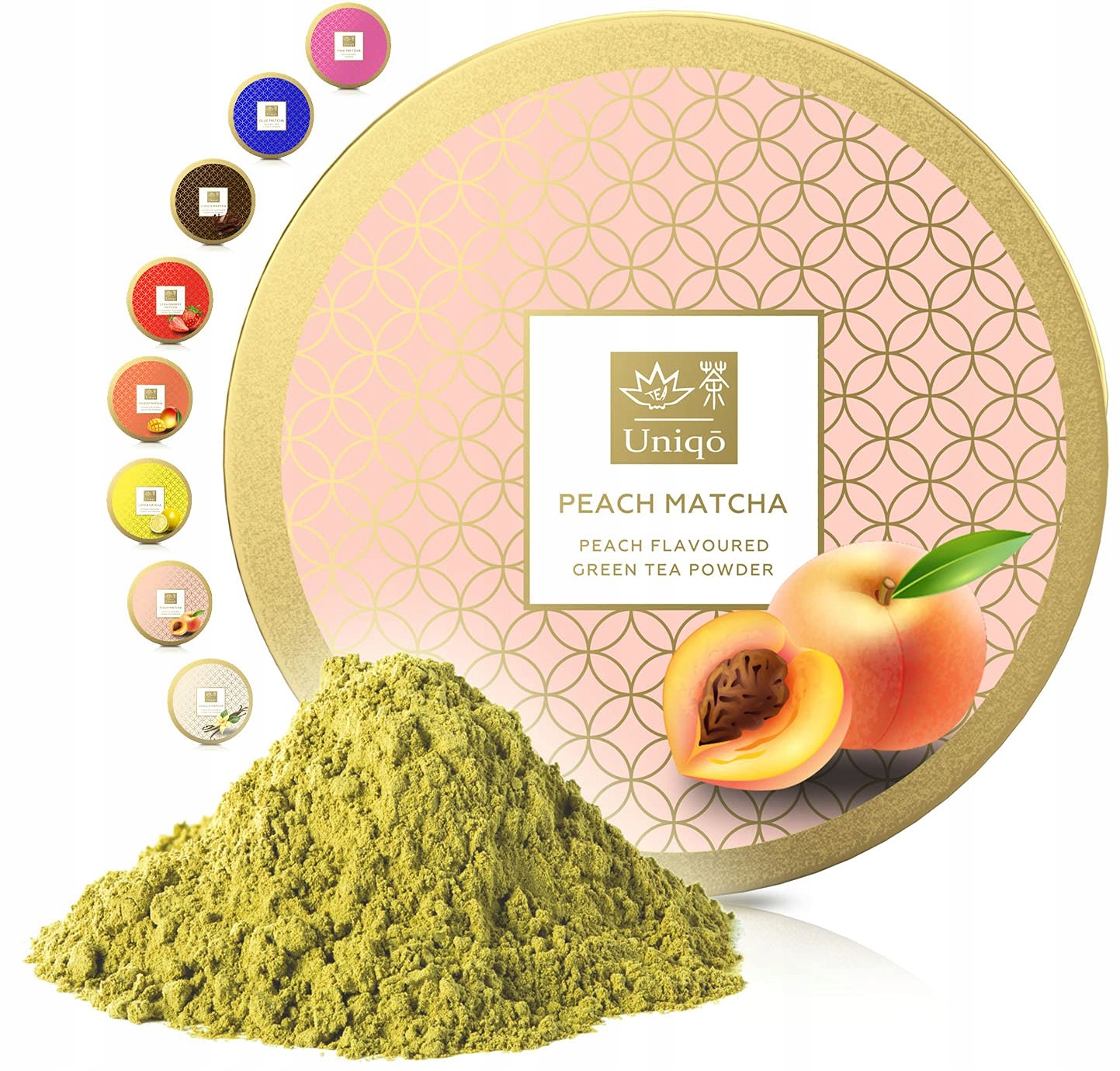 Tea Uniqo Matcha Zelený Čaj s příchutí broskví pro nápoje a dezerty
