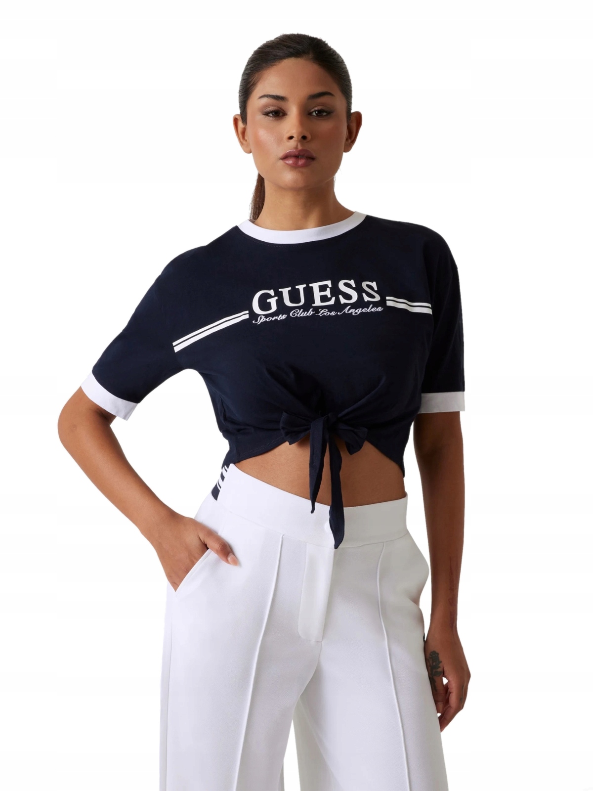 Guess dámské bavlněné tričko s logovanou vazbou L