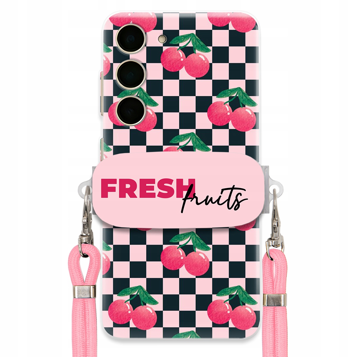 Pouzdro pro Samsung S24 Vodítko Pink Crossbody Držák Šachovnice Fresh Fruits