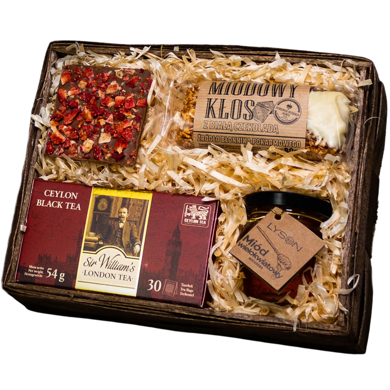 Levně Dárkový koš na narozeniny s medovým čokoládovým čajem a tyčinkou