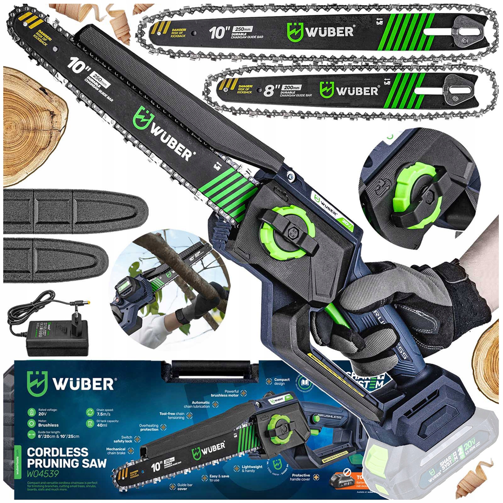 Mini Pilarka Piła Łańcuchowa Akumulatorowa Do Gałęzi Gałęziówka 2PROWADNICE