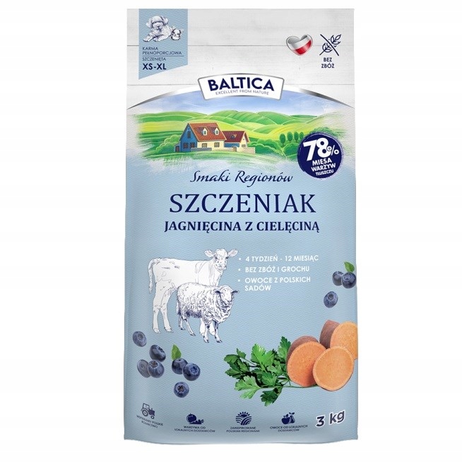 Baltica Chutě Regionů Štěně Jehněčí s telecím masem S L XL 3 kg
