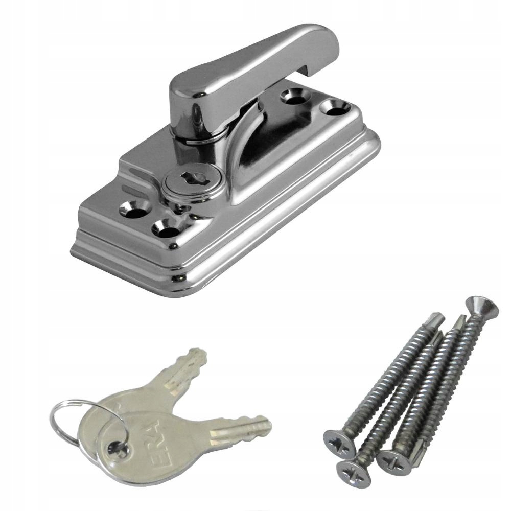Zámek pro okna otevíratelná směrem nahoru klíče Chrom 81x35 mm High Security