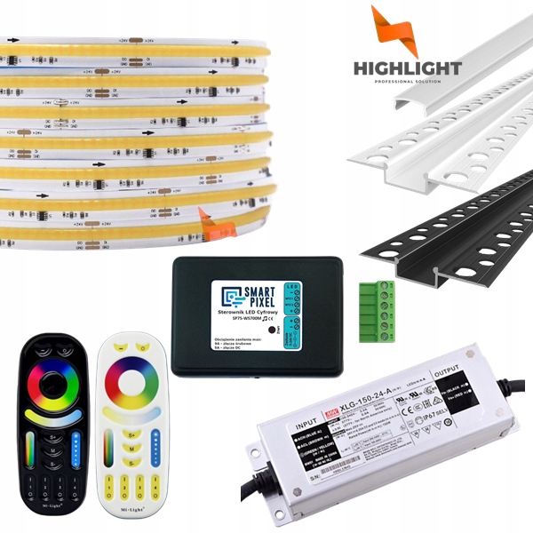 10m Sada Fasáda Led pásik Digitálny Cob Cct 11W 24V IP65+W/B profil