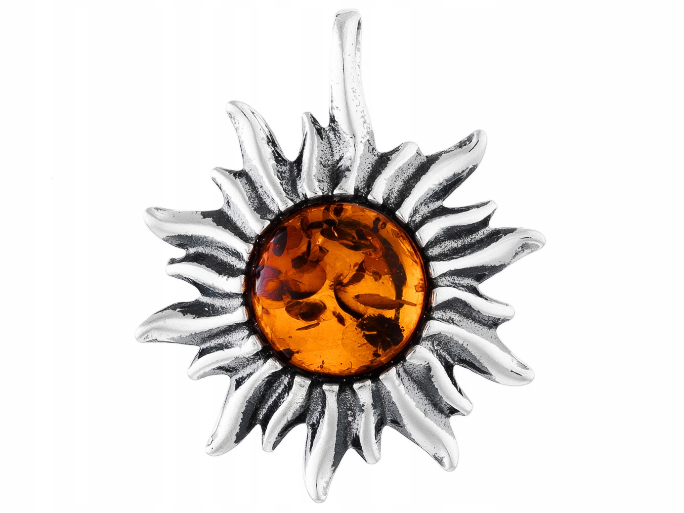 Stříbrný Přívěsek Amulet Slunce s Jantarem Oxidovaný Dámský Závěs 925