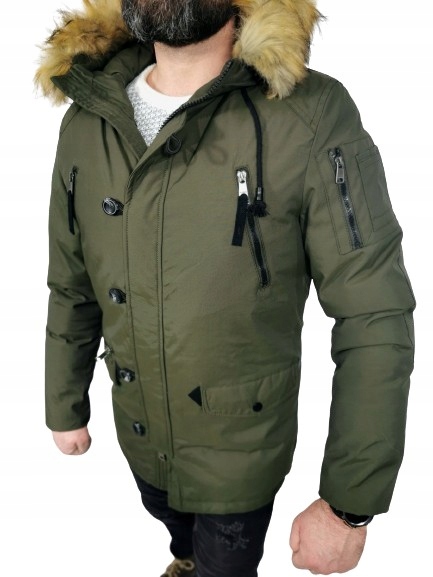 Pánská zimní bunda khaki, teplá zelená ErnestoMen velikost XXL