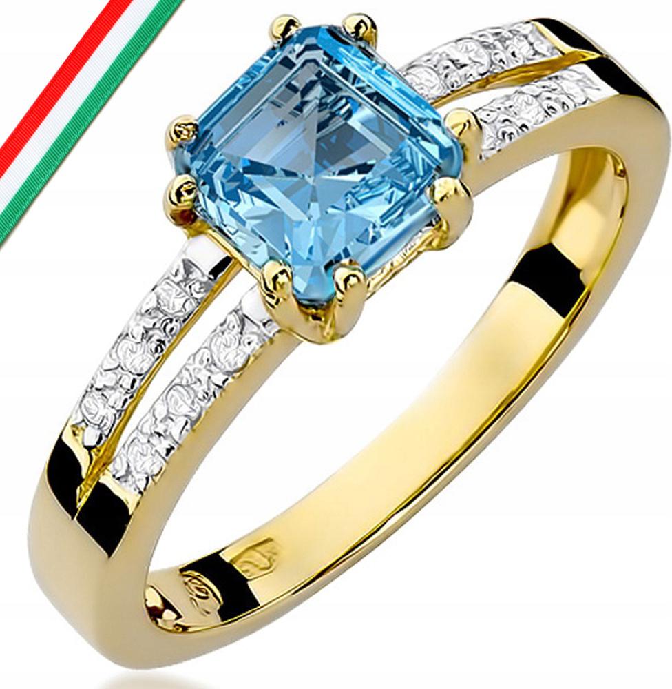 Zlatý prstýnek 585, stylový topaz s diamanty, módní vzor pro ni, zásnuby