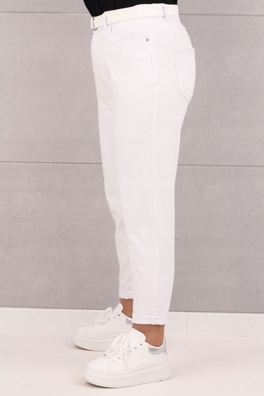 JEANSY DAMSKIE PASEK GRATIS SPODNIE JEANSOWE NA GUMCE DUŻE ROZMIARY Marka FEMIMODA