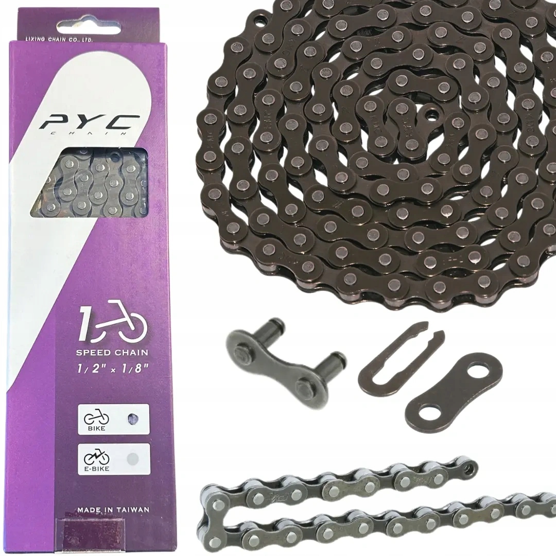 Łańcuch Pyc 1-rzędowy Single Speed 114 ogniw 1/2x1/8" Spinka brązowy