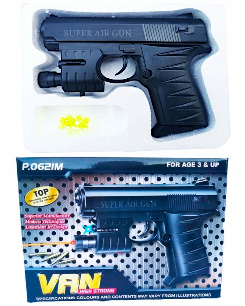 PISTOLET NA KULKI FIVE-SEVEN FN57 Z LASEREM I NIEBIESKĄ LATARKĄ REPLIKA ASG Seria PISTOLET NA KULKI FIVE-SEVEN Z LASEREM