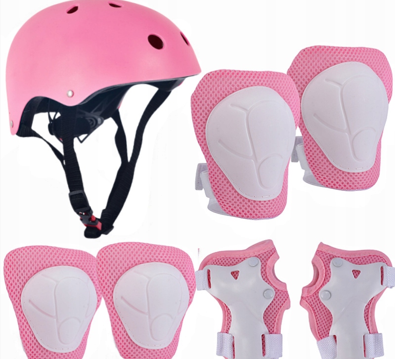 Zestaw Różowy Kask Ochraniacze na Kolana Łokcie Rolki Rower Dziewczynka