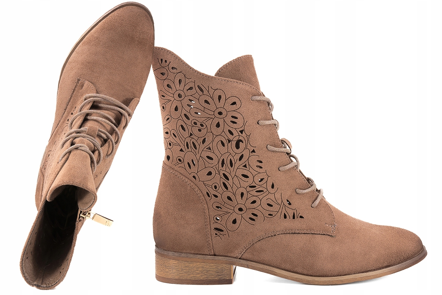 Potocki 25-12557BR Dámské Ažurové Boty Kotníkové Boty Semišové Eko hnědé 36 B