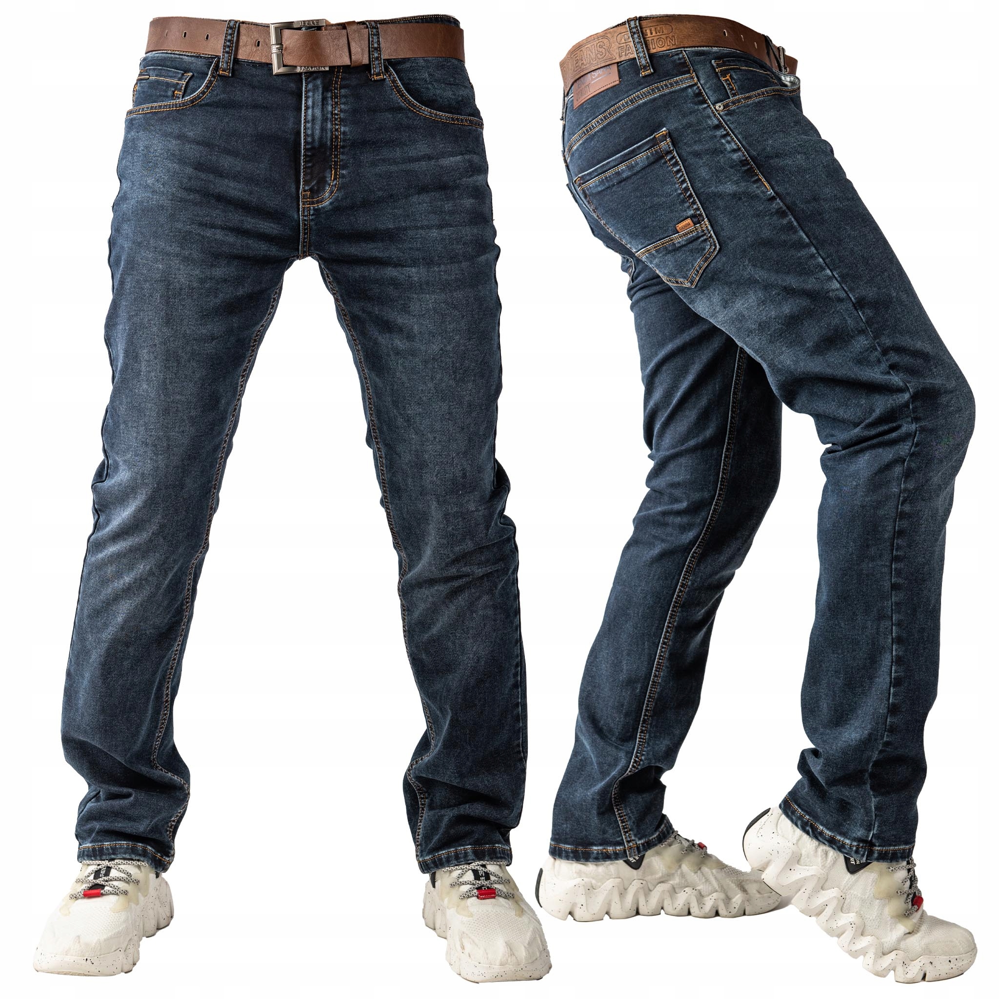 Pánské Džínové kalhoty Tmavě Modré Slim Kang pásek bonus vel.