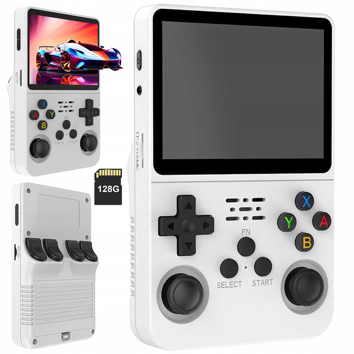 Przenośne Konsole Do Gier R36S 128G 3.5"EKRAN Mipi Retro System Linux Biały