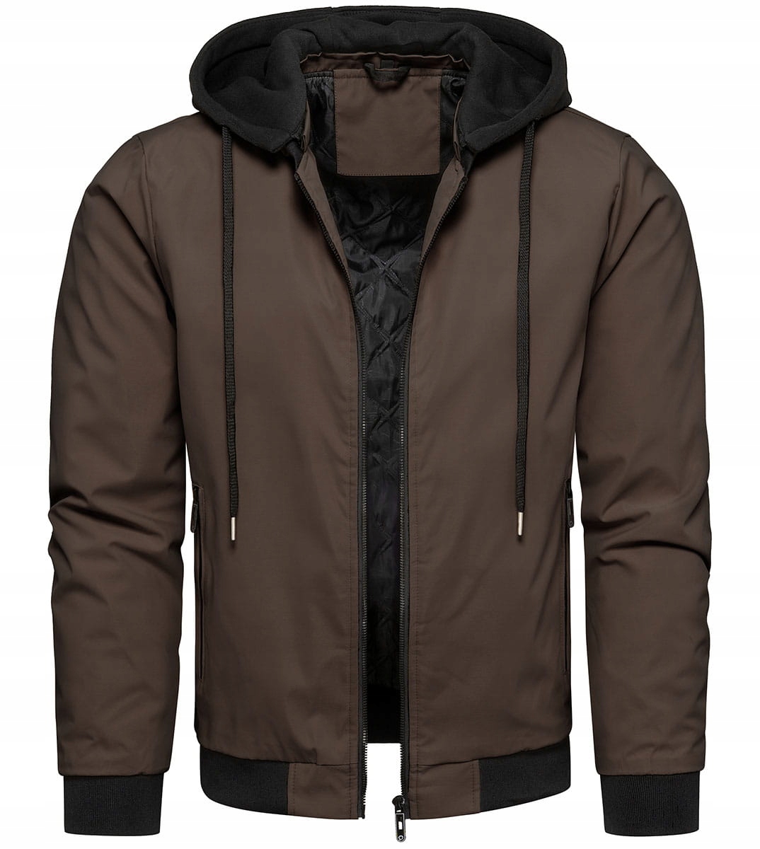 Kurtka męska na suwak przejściówka z odpinanym kapturem brązowa M