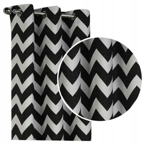 ZASŁONY GOTOWE ZASŁONA ZYGZAK 80x245 wys. zasłony czarny biały