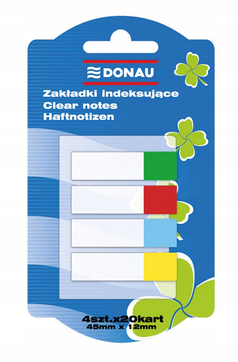ZAKŁADKI INDEKSUJĄCE DONAU PP 45X12MM,4x20 KARTEK