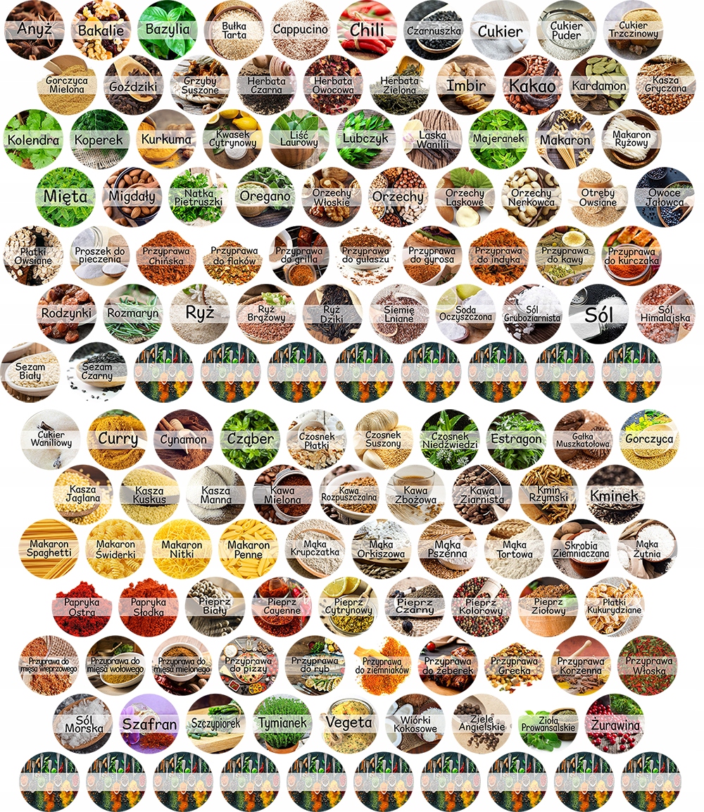 Naklejki KOLOROWE na przyprawy pojemniki 50mm 137 Kod producenta MG2101