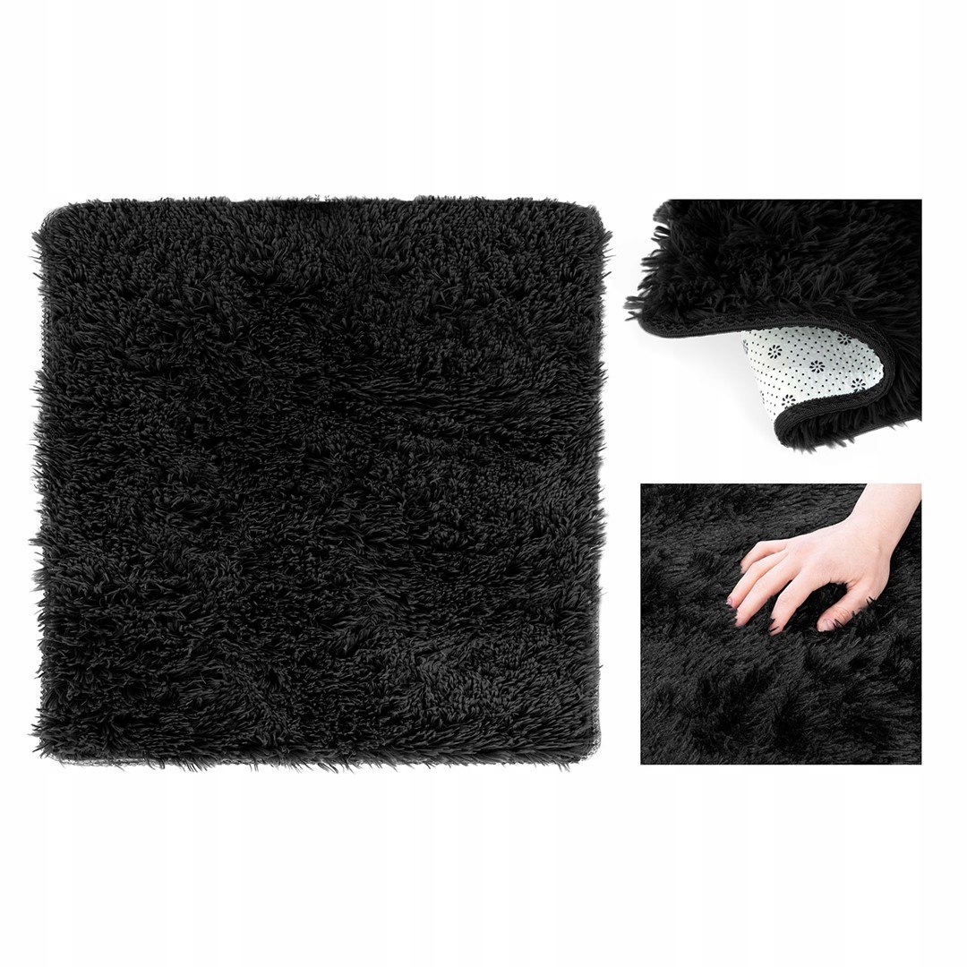 

Dywan Shaggy 100X100 Czarny Czerń Pluszowy Glamour