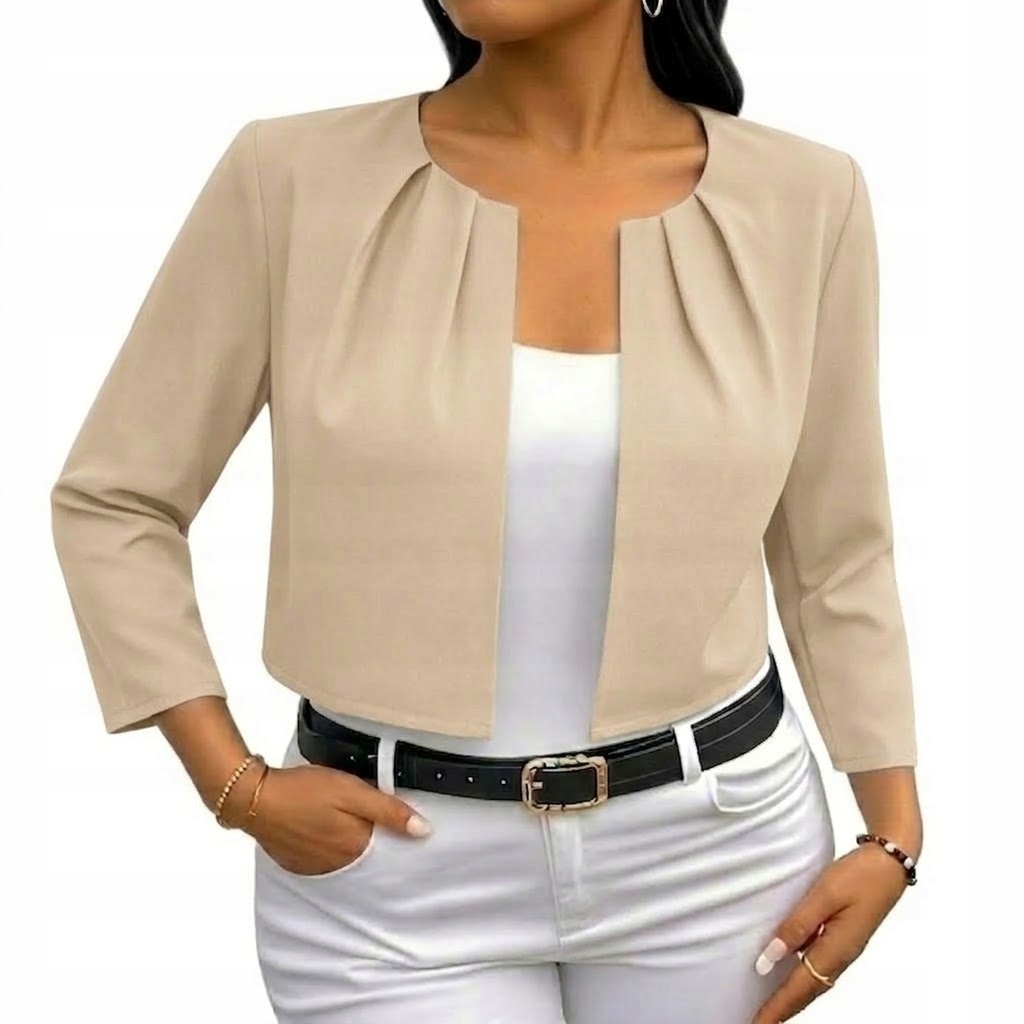 Bolerko żakiet marynarka eko skóra beżowy krótka narzutka Roz.36