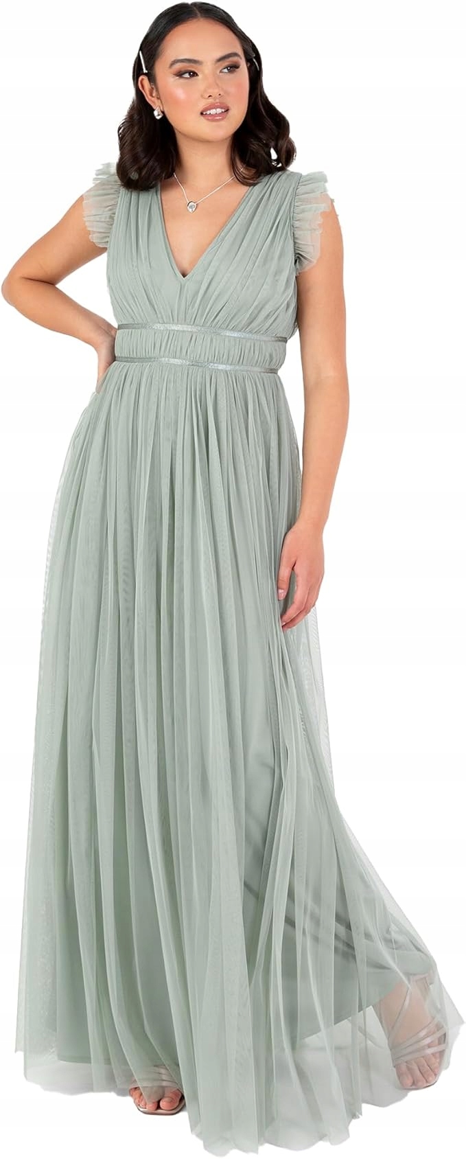 Anaya Večerní Šaty Šedé Tylové S Plisováním 46 J2F