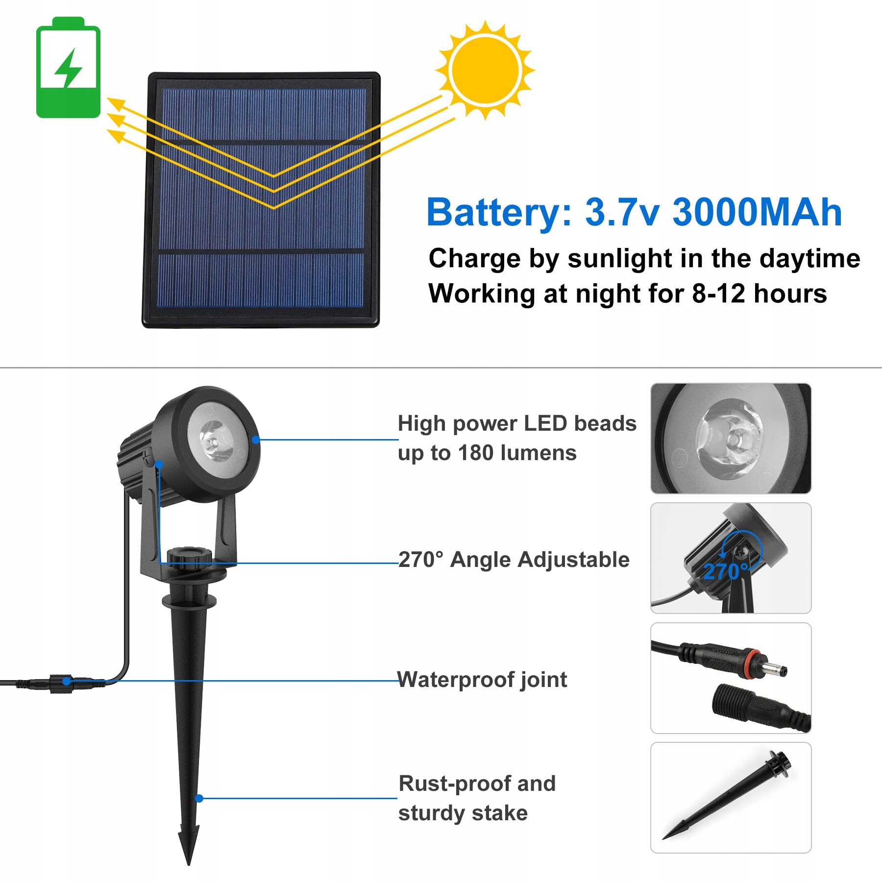 NATPOW LED Solar Garden Reflectors IP65 6000K 2 Brightness Levels — miniatura 4