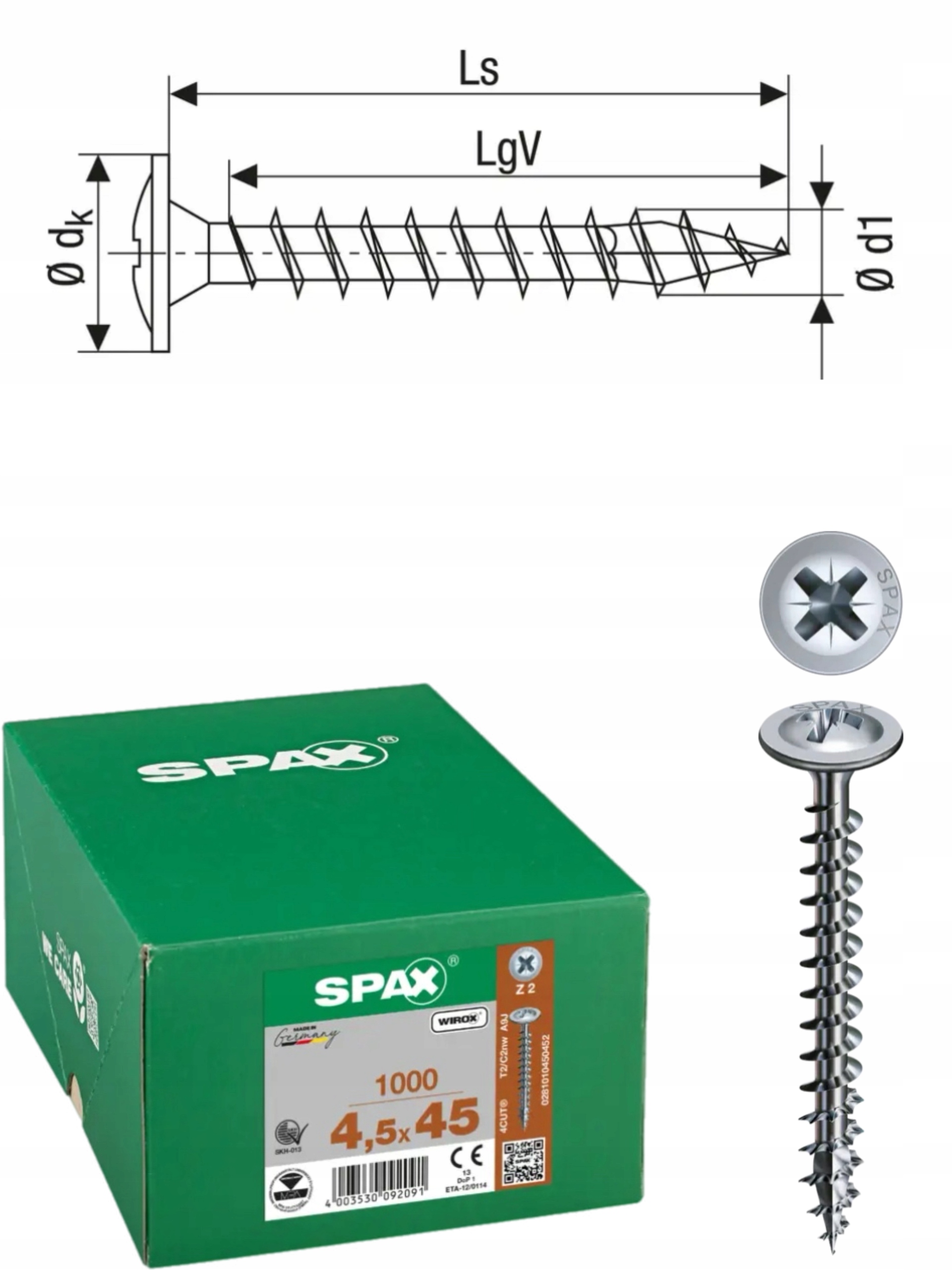 Univerzální šroub Wirox spax 4,5 x 45 mm Wirox podložka 1000 ks
