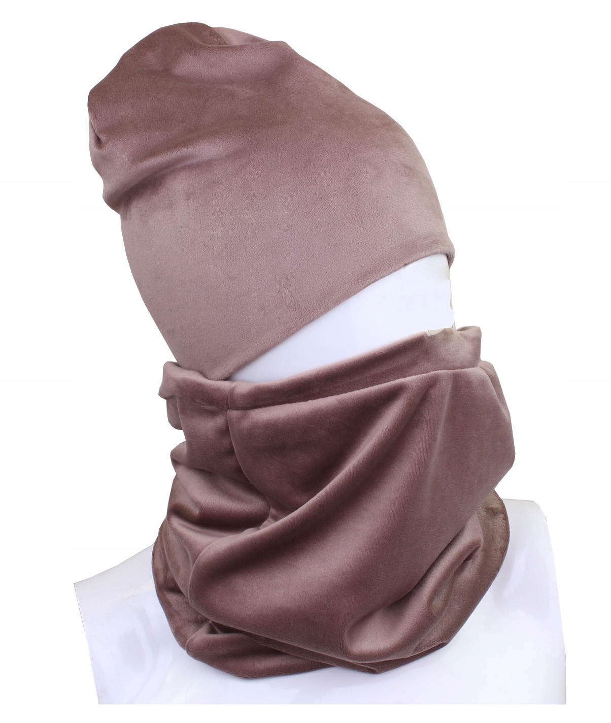 

Polski Damski Komplet Czapka + Komin Welur beżowy