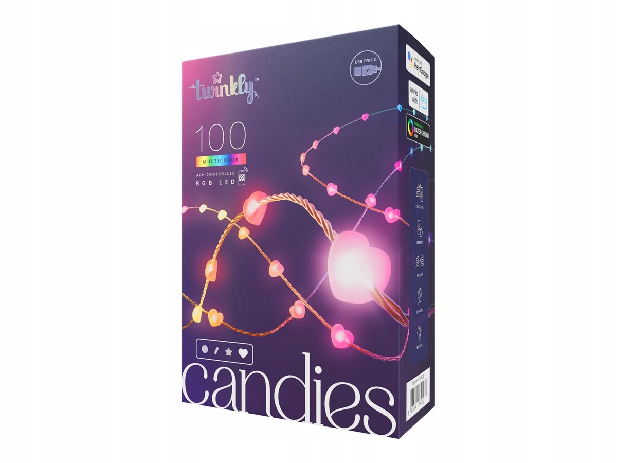 Twinkly Candies 100 Led Rgb diod ve tvaru srdce, průhledný kabel,