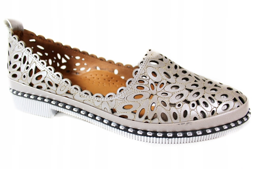 Półbuty Ravini 2025 R.38 Skóra Beż Lico Ażurowe