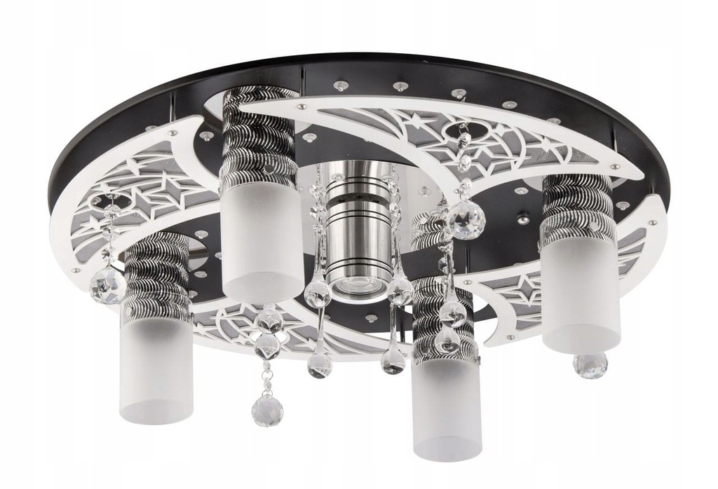 Okrúhly stropné svietidlo P-s 0962/4+1, hviezdna obloha a kryštály, do spálne