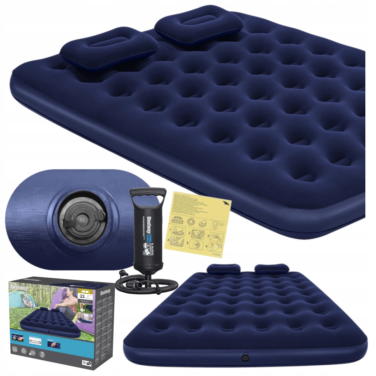 Nafukovací Matrace na spaní pro 2 osoby Bestway 203x152x22 cm Pumpička 2 Polštáře