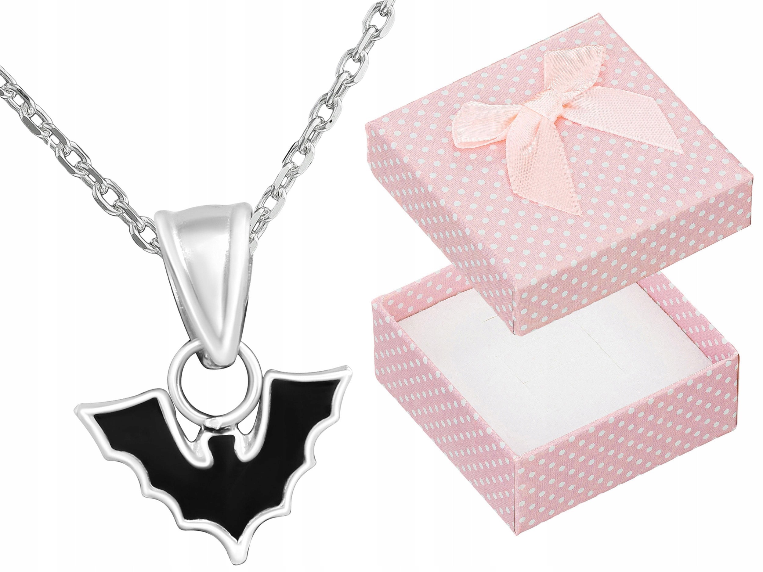 Krátký Stříbrný Dámský Černý Náhrdelník Malý Netopýr s Smaltem Choker 38 cm