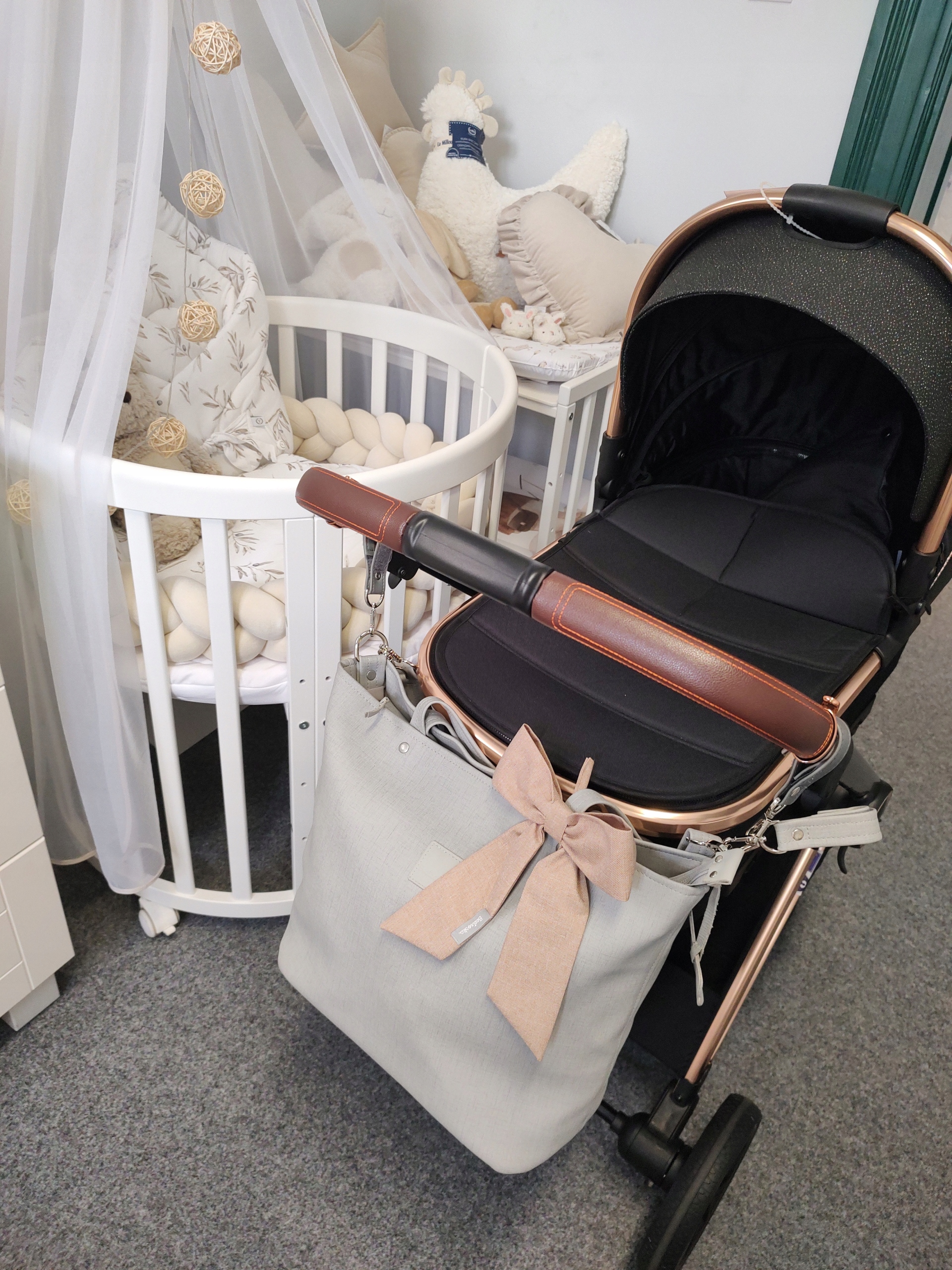 BEZTROSKA Torba Matylda skalista szarość+ kokarda Marka BEZTROSKA