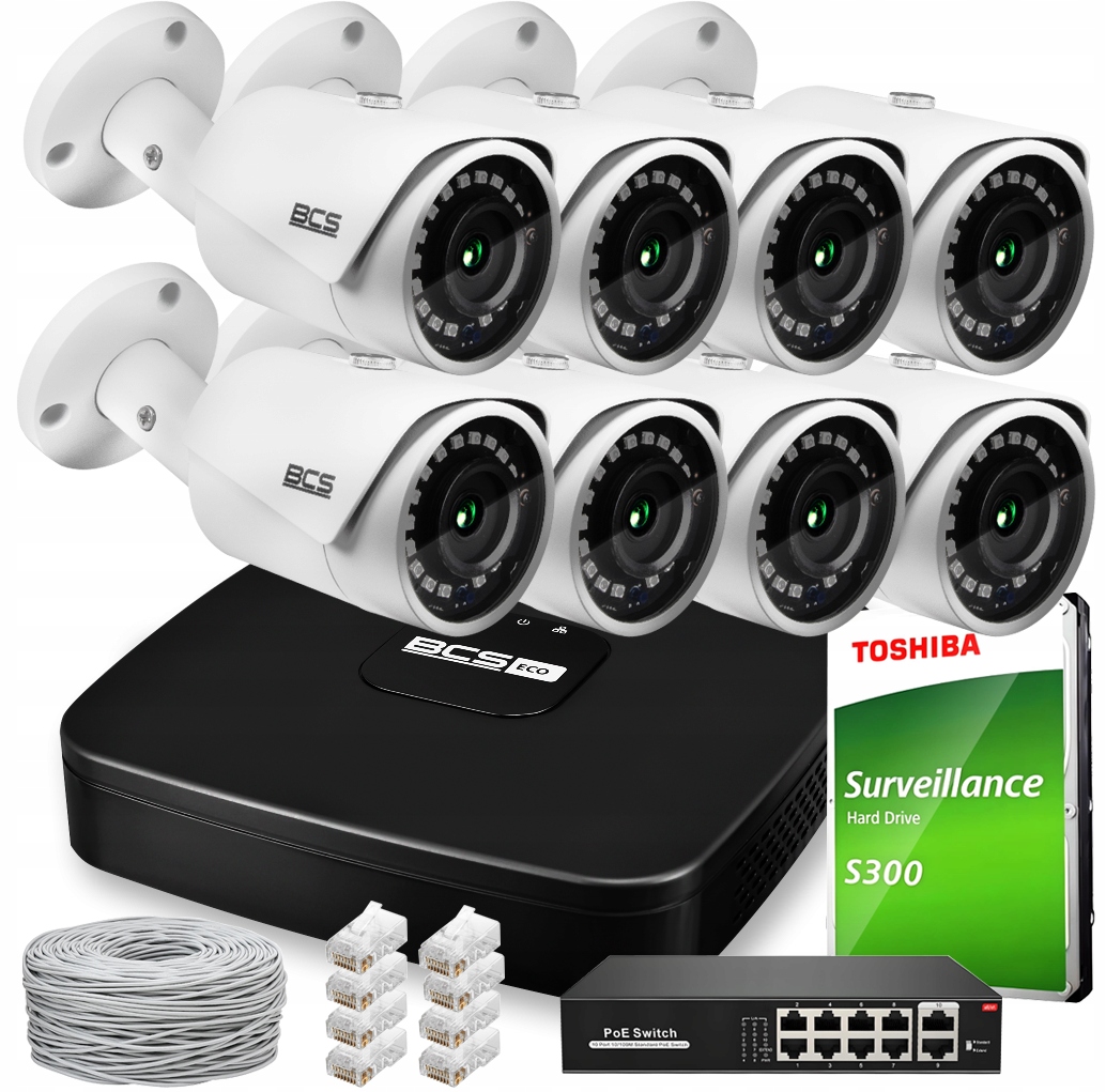 Monitorovací sada Bcs 8 kamer BCS-L-TIP14FR3 Rekordér BCS-L-SNVR0801