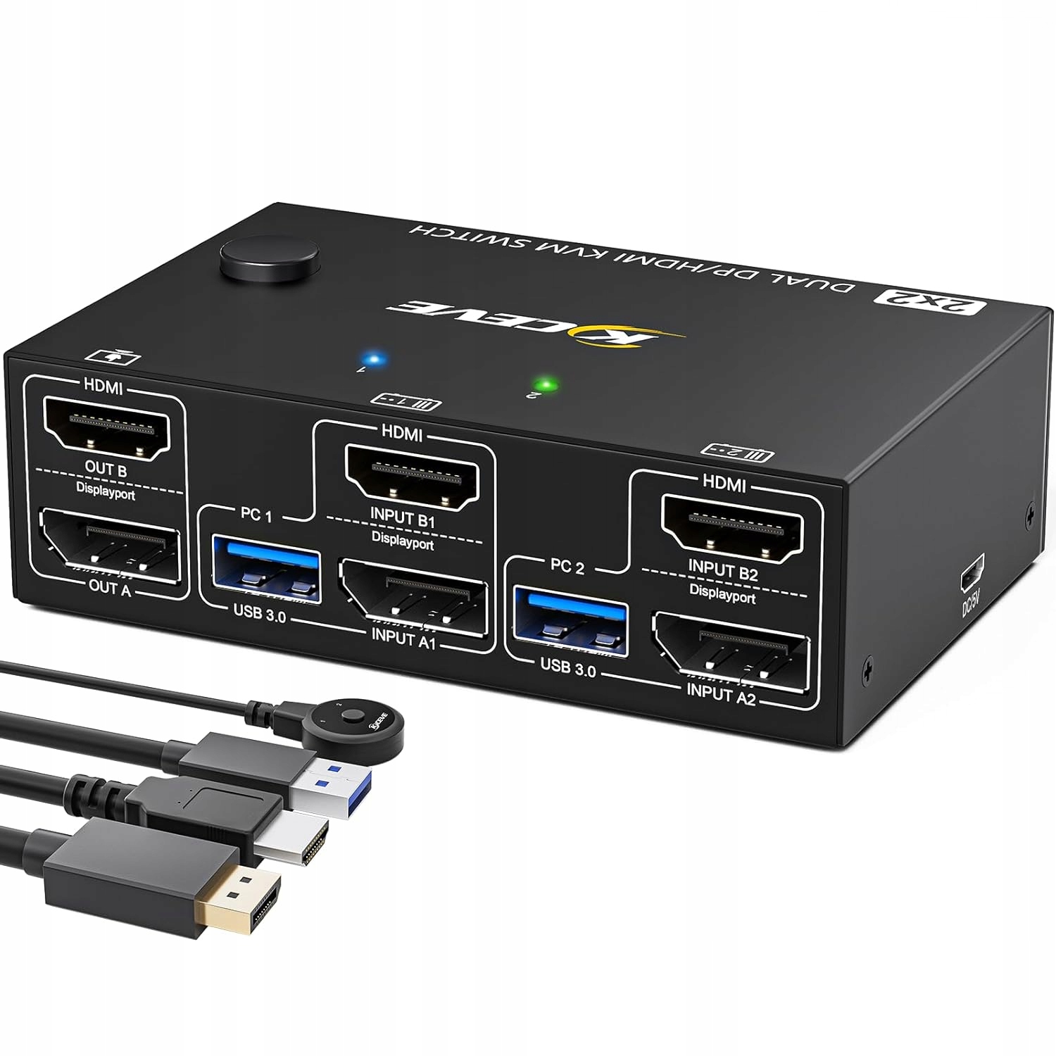 Przełącznik KVM USB 3.0 Port Displayport + HDMI, KVM Switch Dual Monitor