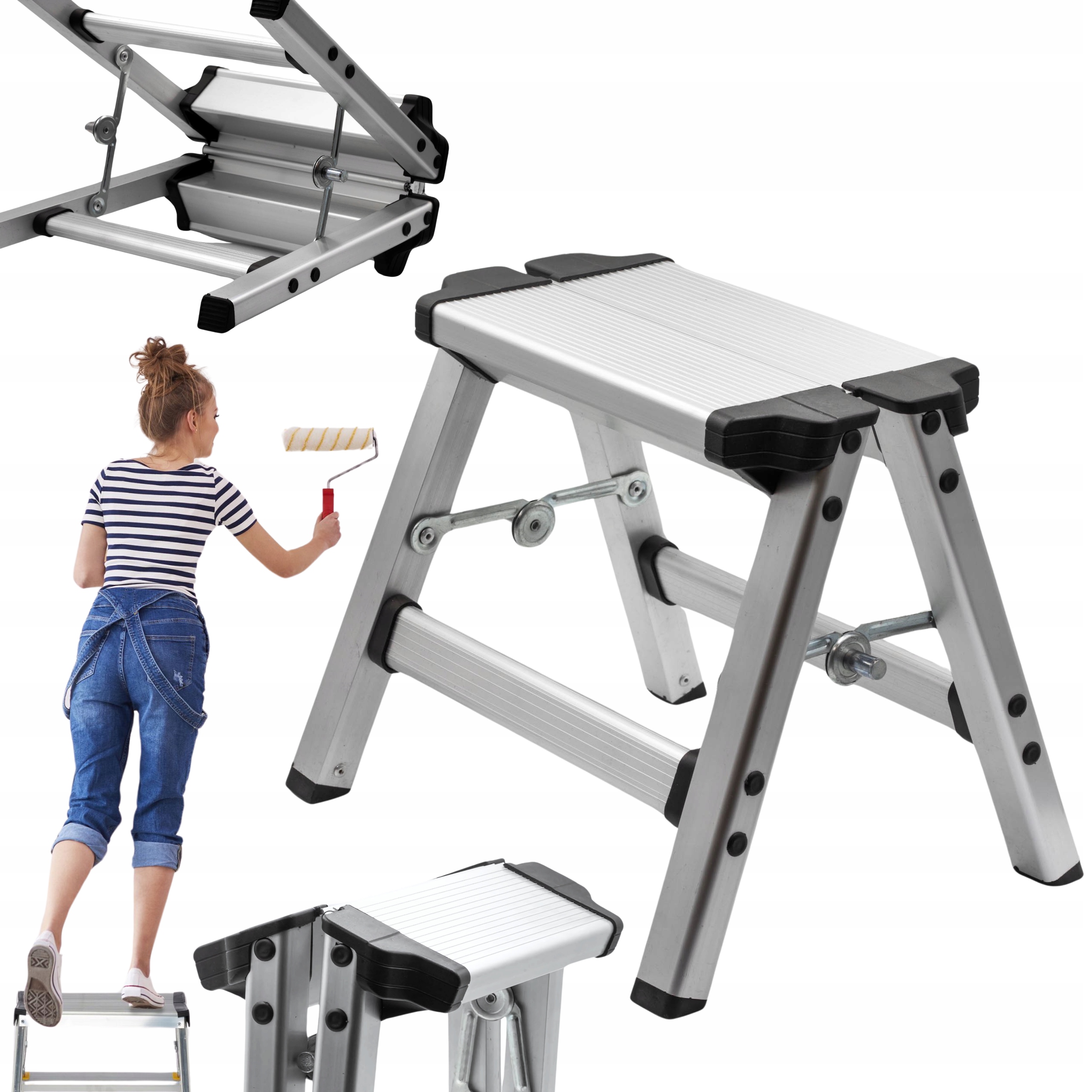 Žebřík 2 Stupně 150 Kg Silný Ocelový Domácí Robustní Schůdek Do Domu