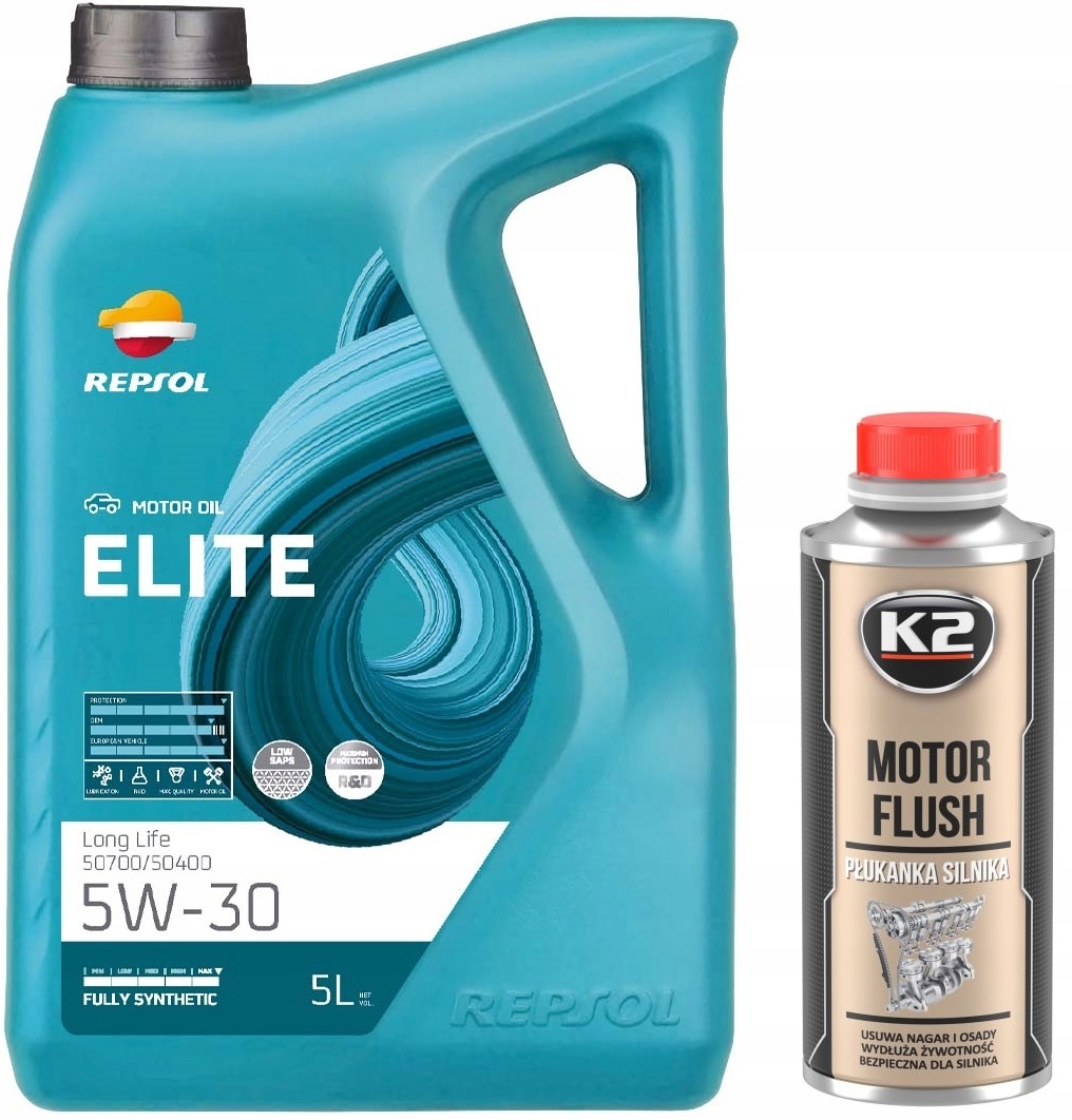 Repsol Elite Long Life 50700/50400 5W30 5L Płukanka Silnika K2 250ML