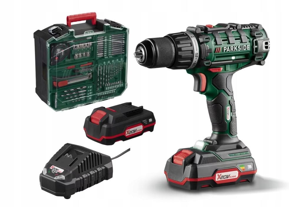 Wiertarko-wkrętarka Parkside Pabs 20 Li G8 45Nm 2 Aku 2Ah 72 Akcesoria