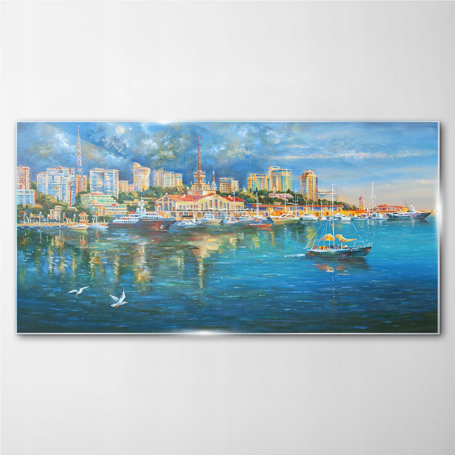 

Szklany obraz Miasto port statki morze 140x70 cm