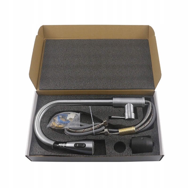 BATERIA KUCHENNA Z WYCIĄGANĄ WYLEWKĄ ZLEW KRAN KOLOR SREBNY Linia Taru