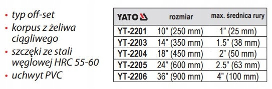 KLUCZ DO RUR Z UCHWYTEM PVC 600MM YT-2205 YATO Marka Yato