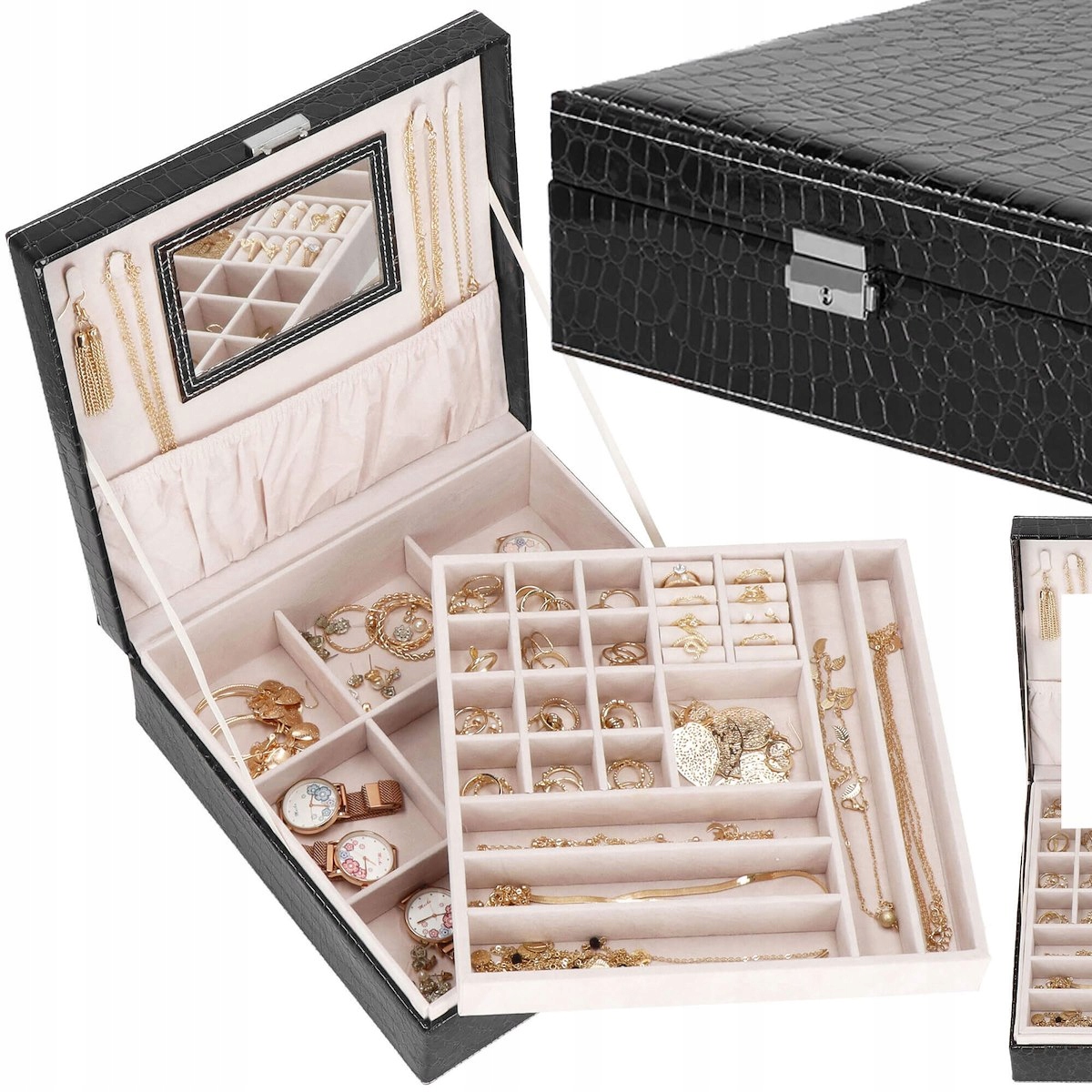 ORGANIZER NA BIŻUTERIĘ SZKATUŁKA KUFEREK PUDEŁKO ELEGANCKI KASETKA ETUI EAN (GTIN) 5907719433707