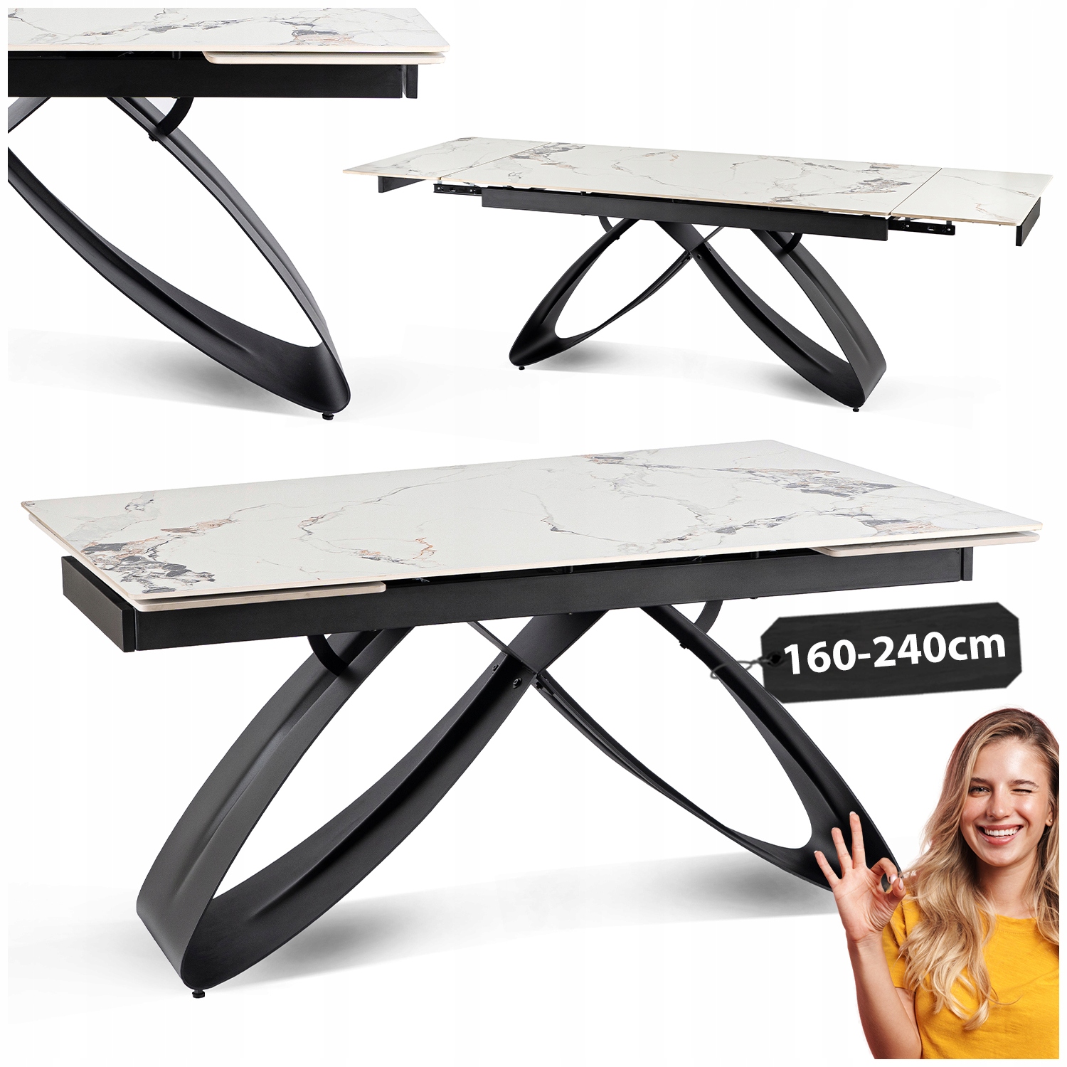 Keramický rozkládací stůl Umělý Kámen Na Bázi Křemene do jídelny Bílý Luigi 160/240