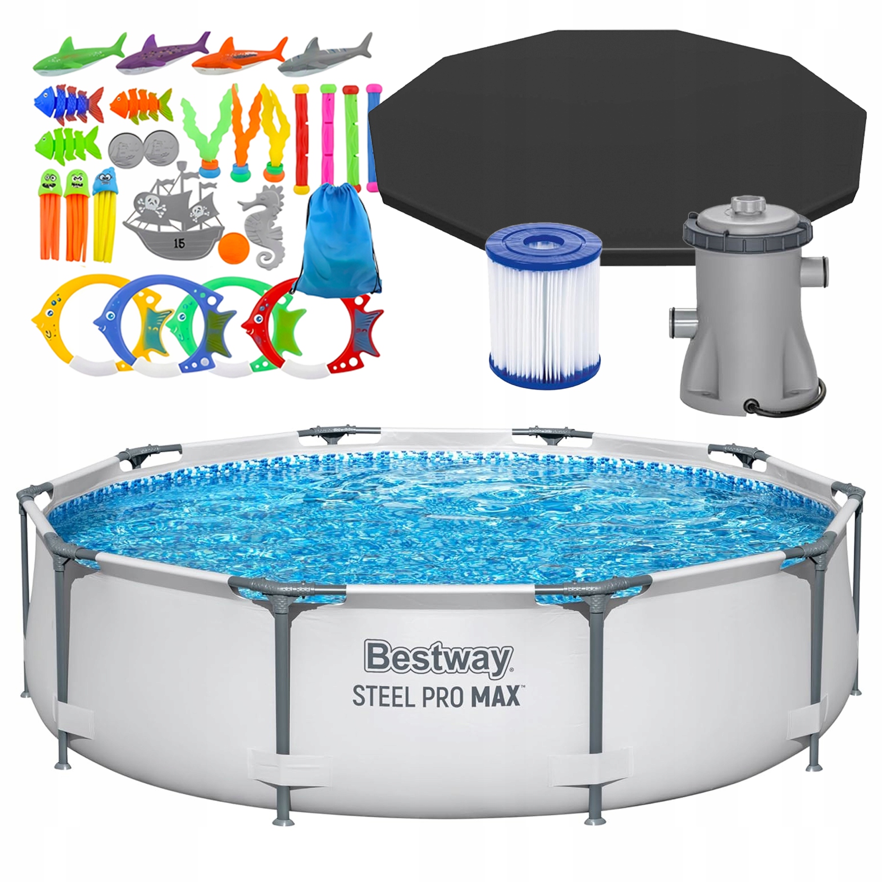 Bazen Roštový 305x76 Bestway Komplet S Čerpadlom A Pokrievkou S Hračkami 26 El.