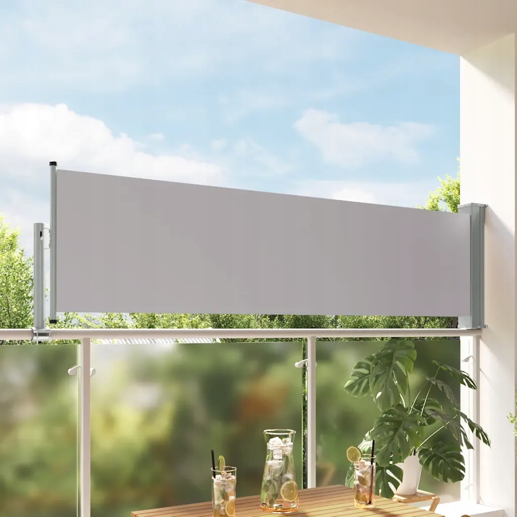Zatahovací boční markýza zástěna na terasu 80 x 300 cm šedá Šedá 48360