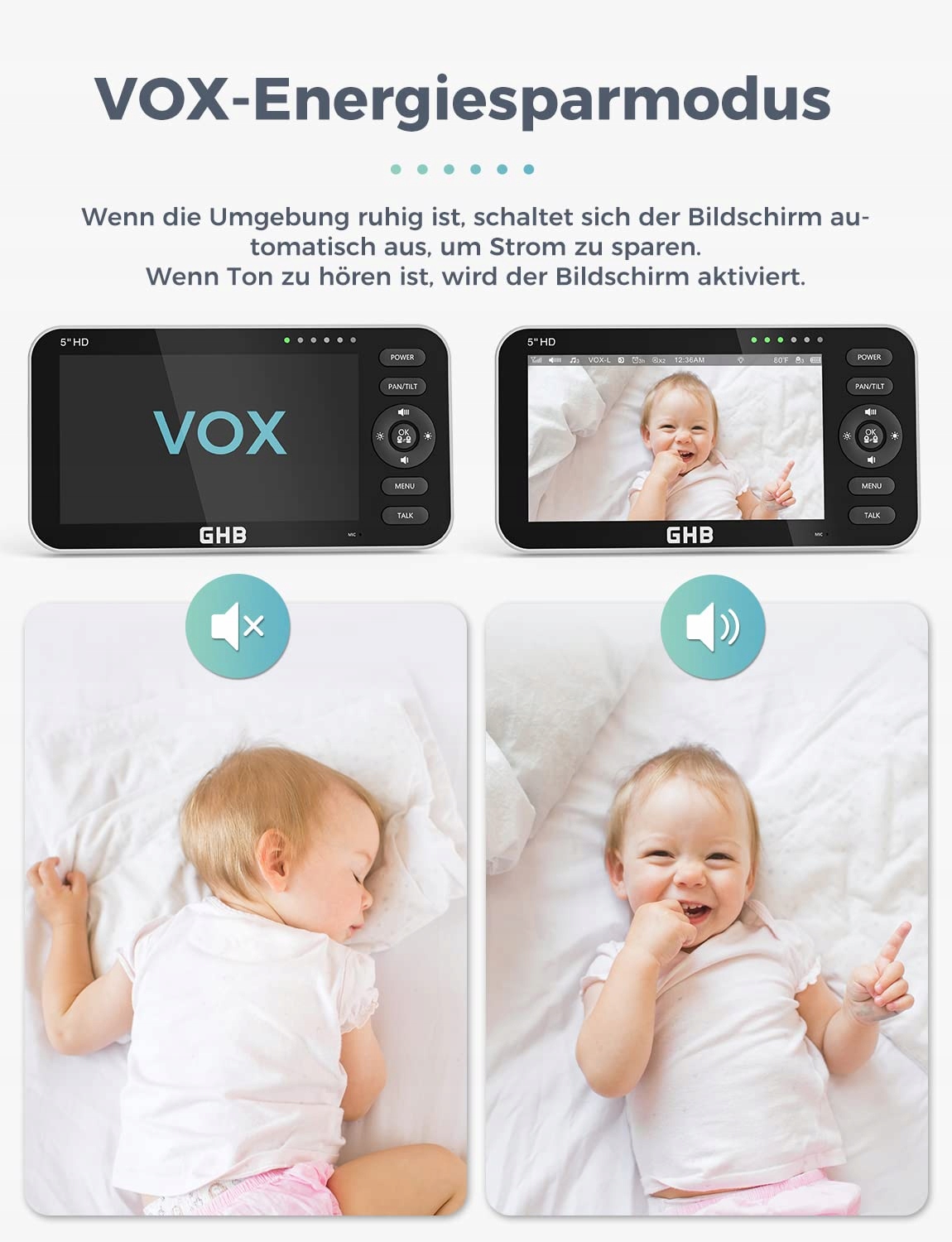GHB Niania Elektroniczna Kamera 5 Cali 720P HD Wyświetlacz VOX Tryb Nocny — miniatura 4