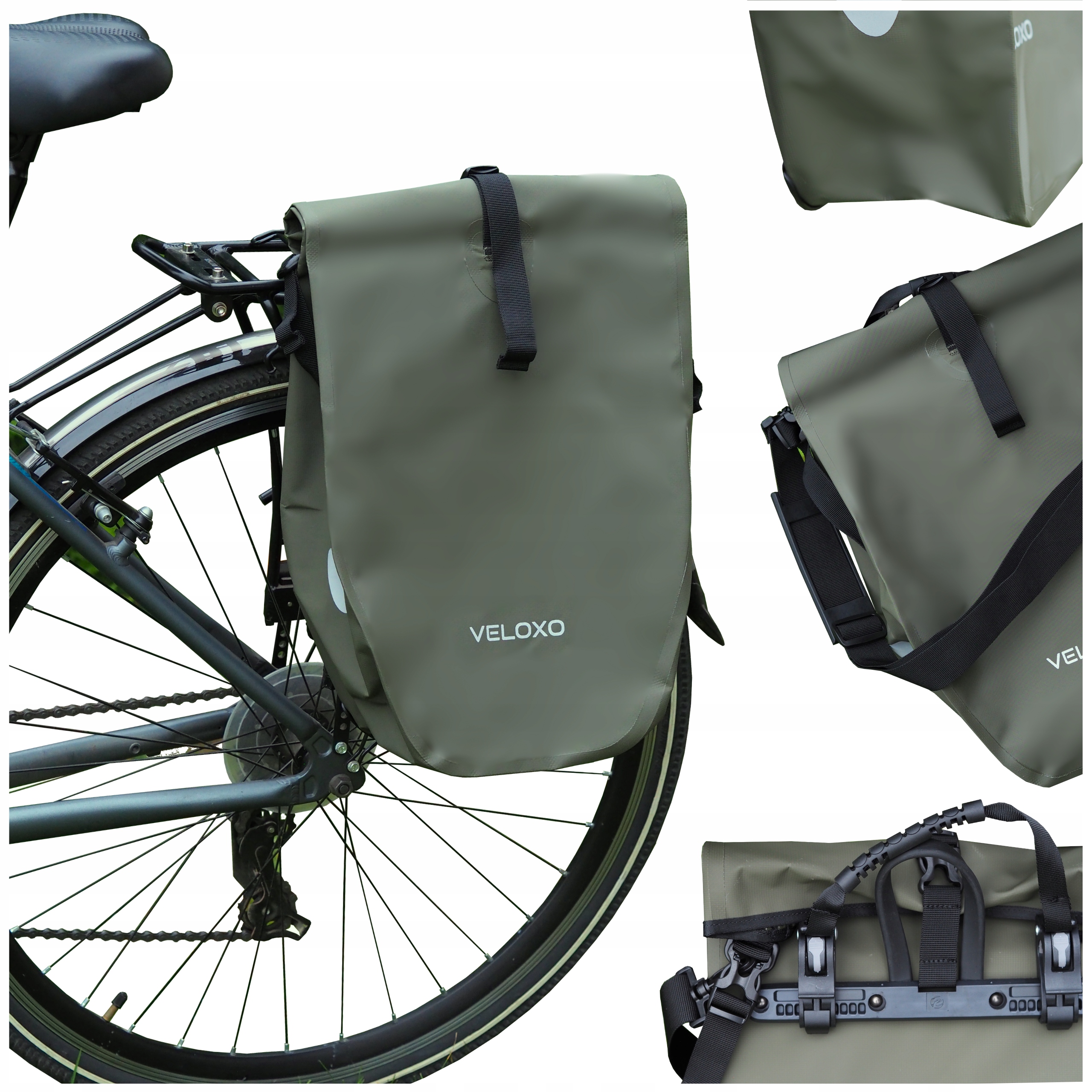 Rowerowa sakwa torba wodoodporna Veloxo Adventure Pro na bagażnik 25l green
