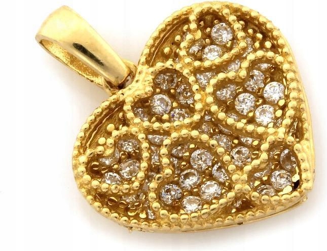 Zlatý přívěsek 585, prostorové prolamované srdce jako dárek k 14kt zirkony