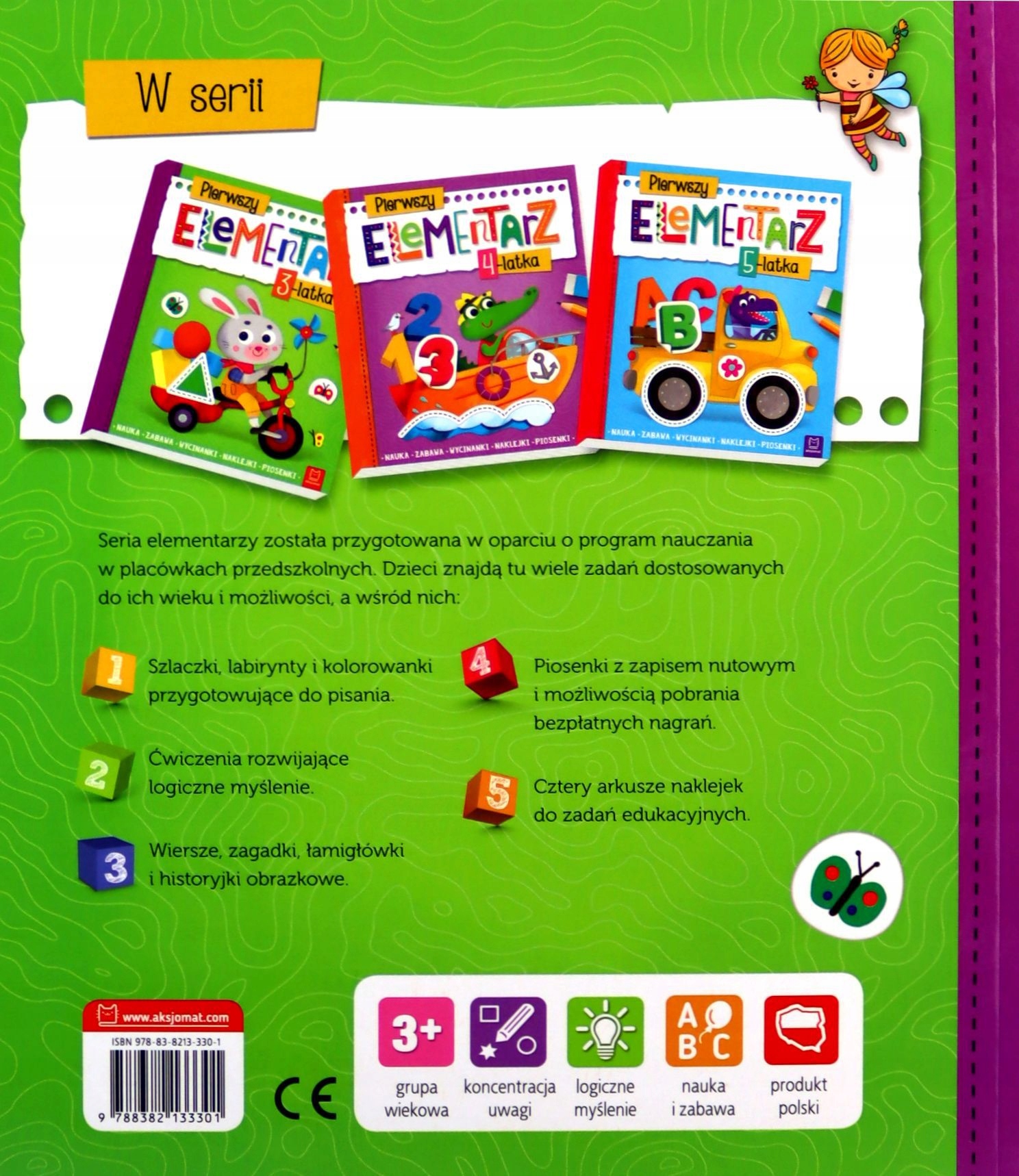 PIERWSZY ELEMENTARZ 3-LATKA NAUKA ZABAWA WYCINANKI NAKLEJKI PIOSENKI - Agni Stan opakowania oryginalne